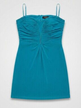 Venus Teal Blue Strapless Ruched Cocktail Dress Corset Back Plus Size 1